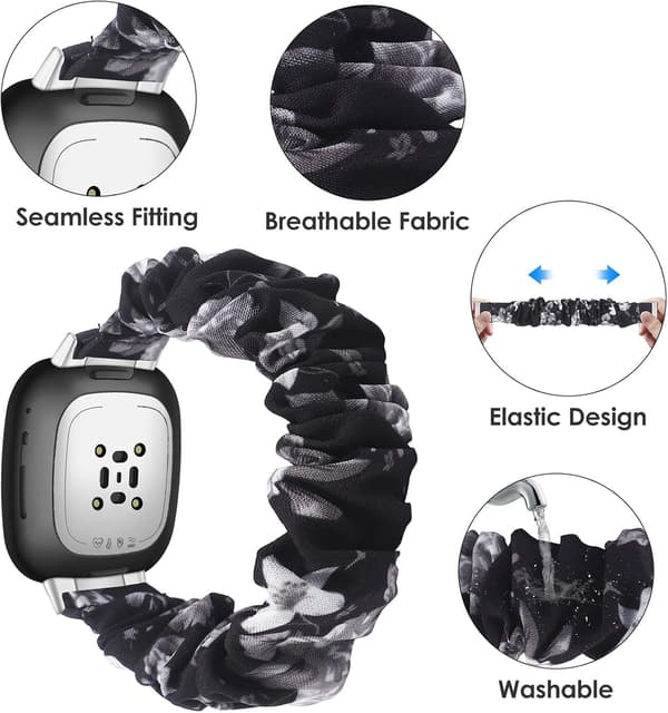 Rem kompatibel med Fitbit Sense / Versa 3, rem til kvinder Sort/Grå Blomster