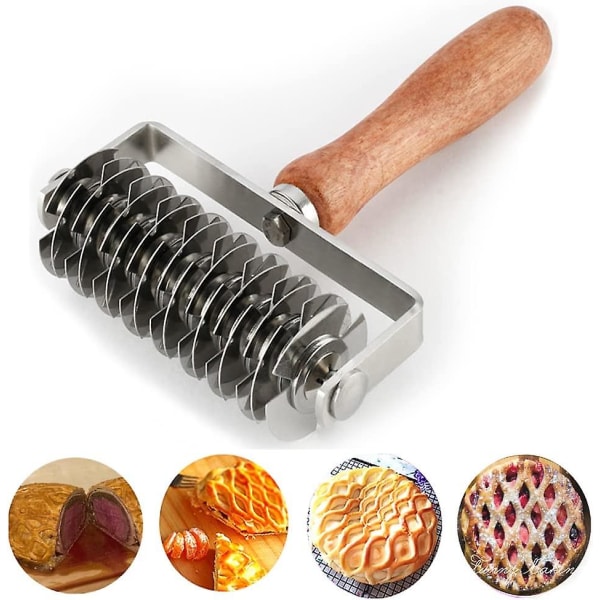 Ampseven Pastry Lattice Roller Cutter - Rustfrit stål dejgitter til tærte, pizza, brød, oksekød Wellington, wienerbrød skorpe rulle skærer