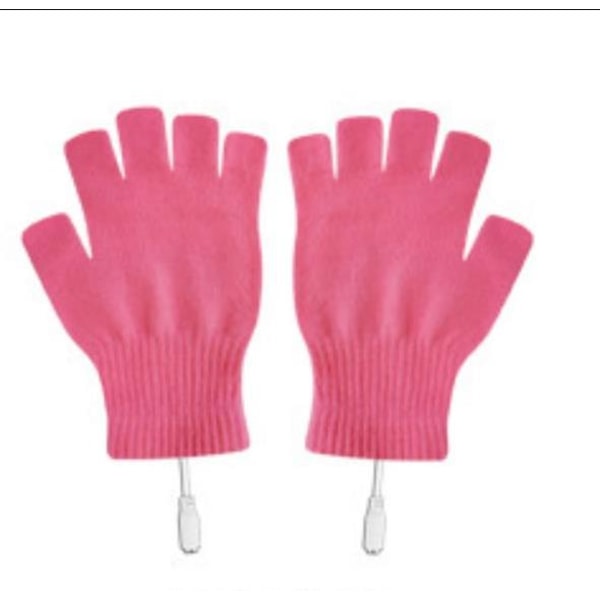 Vinterarbete USB värmehandskar Heta handvärmehandskar Alla fingrar och halvfingrar-Ren rosa