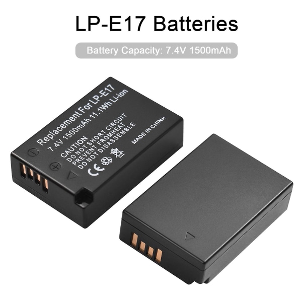 LP-E17 batterioplader med LED-indikatorer + 2 stk LP-E17 batterier 7,4V 1500mAh med USB-opladning Ca