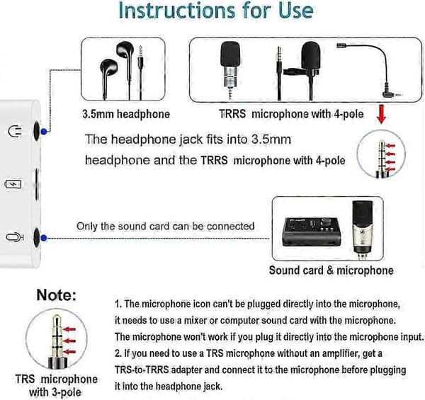 Mikrofonadapter for direktesending til mikrofon 3,5 mm hodetelefonadapter