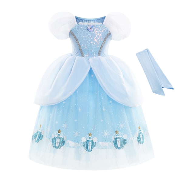 Printed fluffig prinsessklänning mesh tjej Cinderella klänning