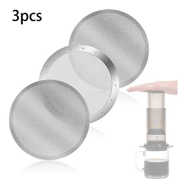 3 Pakning Metall Kaffefilter Mesh Kompatibel AeroPress Kaffemaskin, Sølv