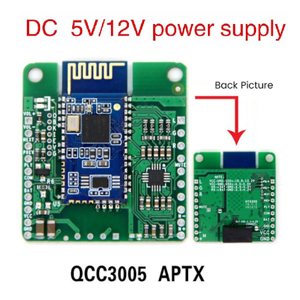 QCC3005 Bluetooth-lydmodul HiFi Bluetooth 5.0-mottaker Tapsfri LL Bil Bluetoot.H 5.0 Mottakerkort, INGEN DC