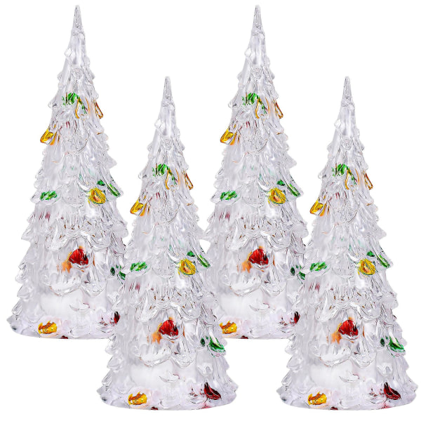 Besportble 4 stk Udsøgt juletræ Farverigt juletræ 12cm Led oplyst akryl juletræ