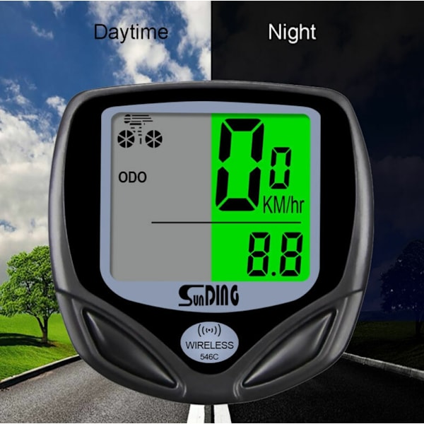 Trådlös cykelcomputer, vattentät cykelcomputer med bakgrundsbelyst LCD-skärmdisplay, hastighetsmätare och kilometerräknare, landsvägscykelstoppur -Versailles