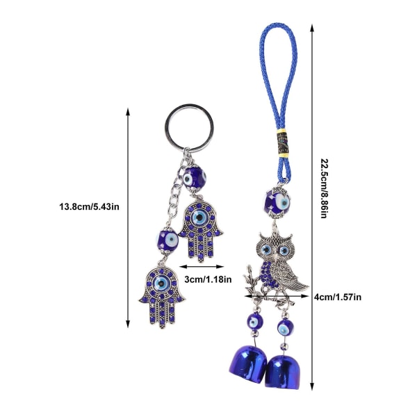 2 stk blå øyeugle ornament Attraktiv gammel amulett hånd nøkkelring for hjemmedekorasjon kontor