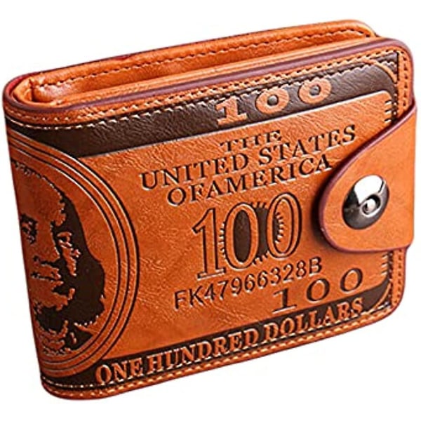 Generisk Herrekaffe Bi-fold kort Fotoholder Lommebok Håndveske Purse Us 100 Dollar Bill Leather (brunt)