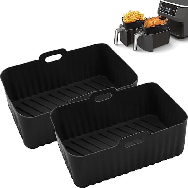2-pack Silikon Luftfritösfoder för Ninja Dual Air Fryer, Återanvändbara Luftfritösfoder, Luftfritöstillbehör för Ninja Af300uk Af400uk Mikrovågsugn (2