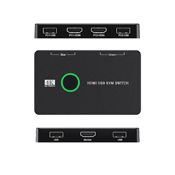 Kvm Switch 2 Port Boks Usb Og -kompatibel Switch Til 2 Computere Del Tastatur Mus Printer Og En Hd Skærm-hy