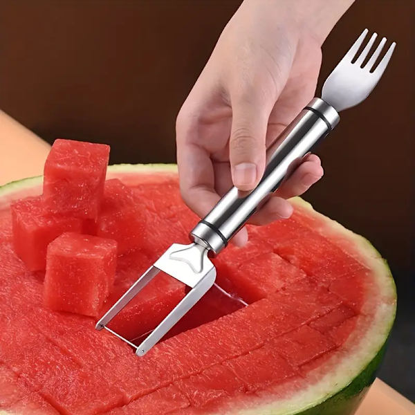 1 stk, Vannmelonskjærer i rustfritt stål Multifunksjonell vannmelonsgaffel Skjær melonavdeler Kreativt verktøy fruktgaffel