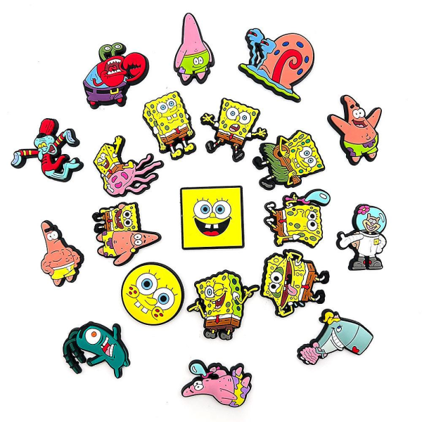 20 stk./sæt Spongebob Squarepants-seriefigurer skocharms til Crocs-træsko, sandaler, dekoration, tilbehør, gaver