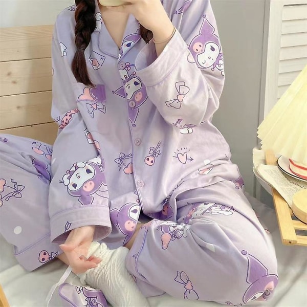 Nya Kawaii Sanrios bomullspyjamasset Vår Höst Pyjamas Söt Cinnamoroll Kuromi Tecknad nattkläder Kvinnor Hemkläder Flickor Present FENTIAO CINNAMOROLL XL