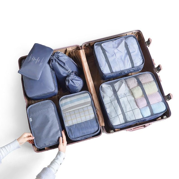 Opbevaringsboks 8-poser rejsebureauemballage Kubiktasker til tøj, fodtøj og kosmetik-grå