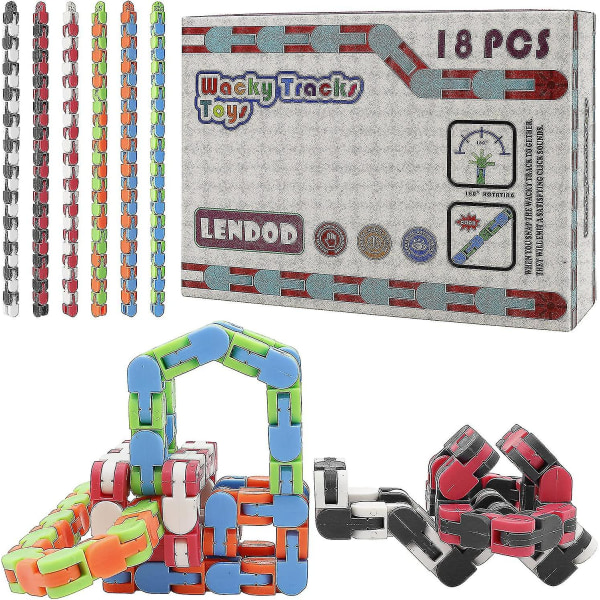 18 pakker Wacky Tracks Snap And Click Fidget Toys Finger Sensory Toys, 24 lenker Slangepuslespill for stressavlastning, Festfyllere, Festartikler-yvan
