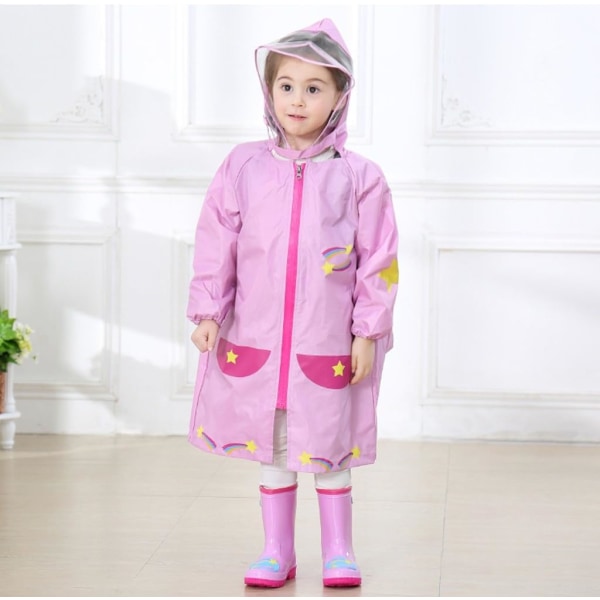 Regnkappa--modetecknad regnkappa för barn med stora takfot rosa S