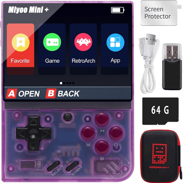 2025 Latest Model Miyoo Mini Plus Handheld Game Console with Hard Case, 3.5 Inch IPS Screen Retro Video Game Console, Built-in 12