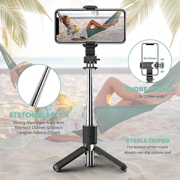Selfie Stick, Bluetooth Selfie Stick Stativ Fjärrkontroll 360