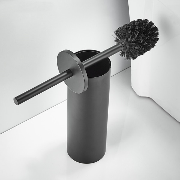 304 Toalettborste i rostfritt stål med lång hinkhållare Rund toalettborste Badrum (svart)