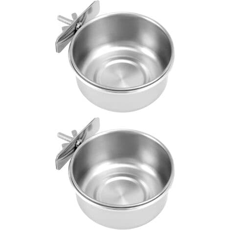 Sæt med 2 hængende fuglefoderautomater i rustfrit stål, tilbehør til fuglebur, tilbehør til rottebur (10 x 4,5 cm)