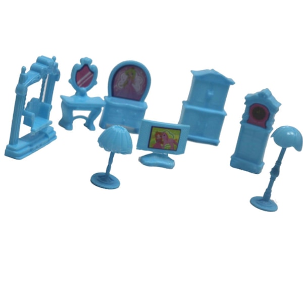 8 st Dockskåps Sovrumsmöbler Tillbehör Multifunktionell Miniatyr Dockskåps Sminkbord Set