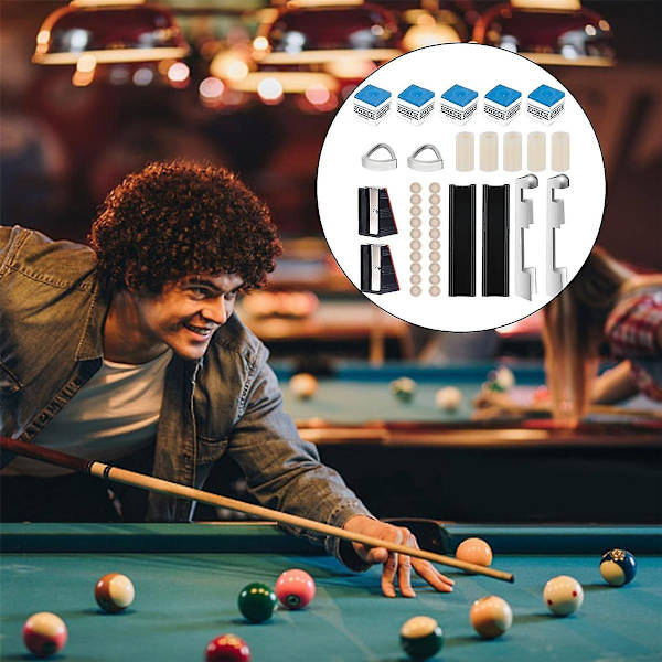 Billiardkø-reparasjonssett, 2 køtipsklemmer 20 køtips 2 formere 5 krittblokker 5 ferruler 2 køtips