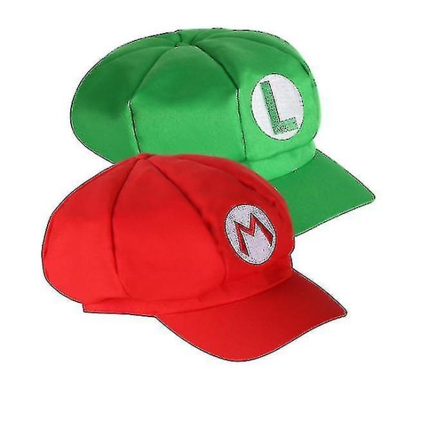 Paket med 2 Mario och Luigi hattar Röda och gröna kepsar Vuxen_1