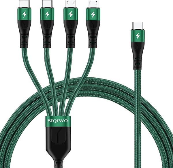 2025 Seneste Model USB C til Multi Kabel, [3A 1.2M] Nylonflettet Type C til 4-i-1 Universel Ladekabel med 2 x Micro USB/2 x Type C Co