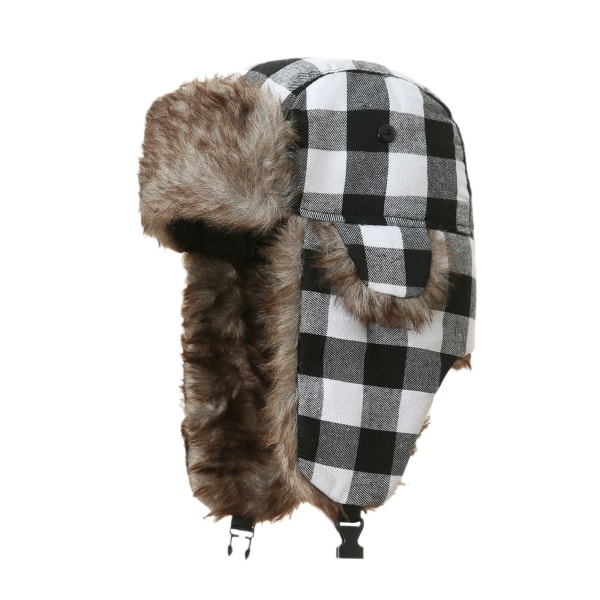 Pilottihattu Venäläinen hattu talvihattu ruudullinen syys- ja talvihattu kuulosuojaimilla tuulenpitävä kylmä ja lämmin White