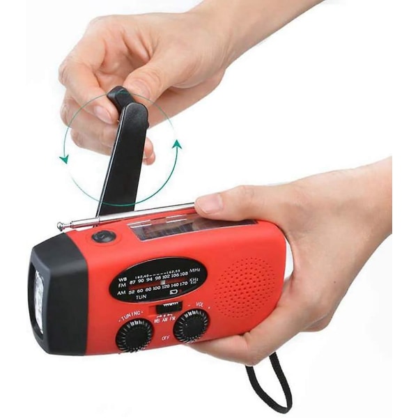 Aurinkoradio, käsikammen AM/FM-hätäsääradio ladattavalla USB laturilla, taskulamppu