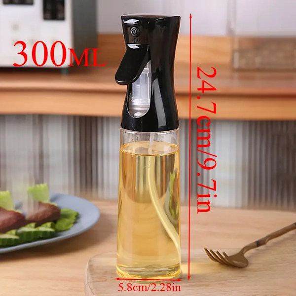 1 st oljesprayflaska för matlagning, oljesprejflaska med stor kapacitet, svart 300ML