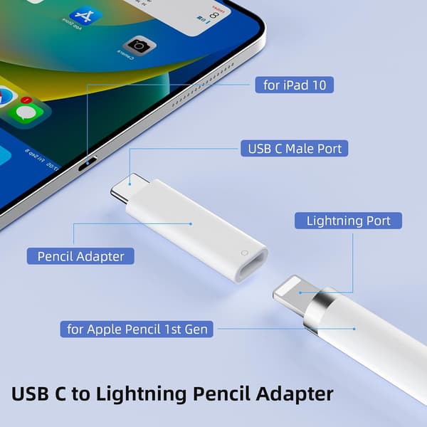 2025 Seneste Model USB C Penneadapter til Apple Pencil 1. Generation Han USB C til Lightning Opladeradapter Stik Bluetooth-parring fo