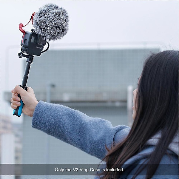 V2 Vlog Case Action Kamera Hus Skal Vlogging Bur Ramme med Cold Shoe Mount til GoPro Hero 7 6 5 Sort til Ekstern Mikrofon & Pro 3.5mm Mic A
