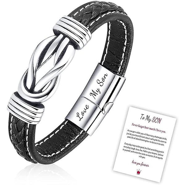 Mens Braided Leather Bracelet Mother Son Bracelet With Card To My Son - Stainless Steel Bracelet for Back to School