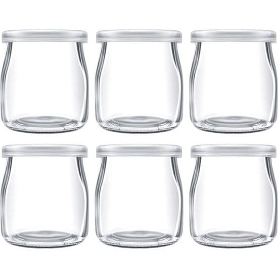 200 ml glasbøtter til yoghurt budding med plastlåg, minikopper, små glasflasker (6)