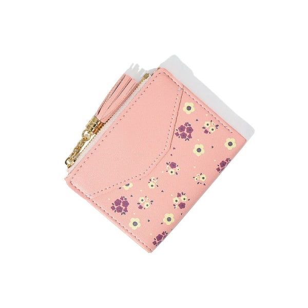Flerlagers korthållare två-i-ett liten plånbok, mini retro blommig myntväska Light Pink