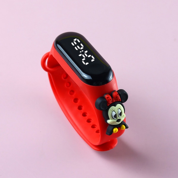 Barneklokke-tegneseriearmbånd, LED-klistremerkedukke, elektronisk vanntett berøringsklokke (Red Minnie)