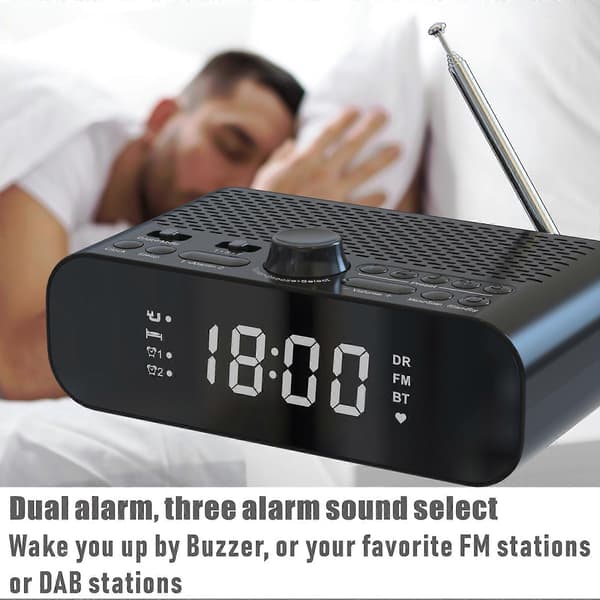 DAB-A5 LED-Display Sängbords DAB/FM Klockradio med Bluetooth-högtalare, EU-version