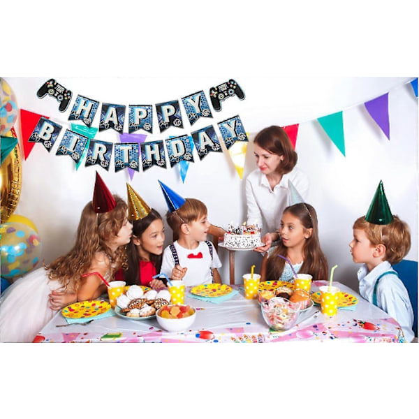 Videospil Happy Birthday Banner (blå) Spiltemafest Happy Birthday Drenge Børn Spiller Spiltemafest Dekoration - SNNGV