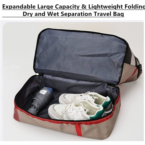 Stor kapacitet foldbar tør og våd separation duffeltaske udvidelig håndbagage vinrød