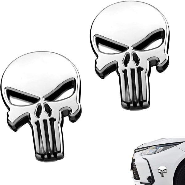 2 stykker Punisher 3D Metal Sticker, Punisher Skull Motorcykelkøretøjsmærkat, Punisher Skull Car Sticker, Motorcykler, Køretøjsdekoration