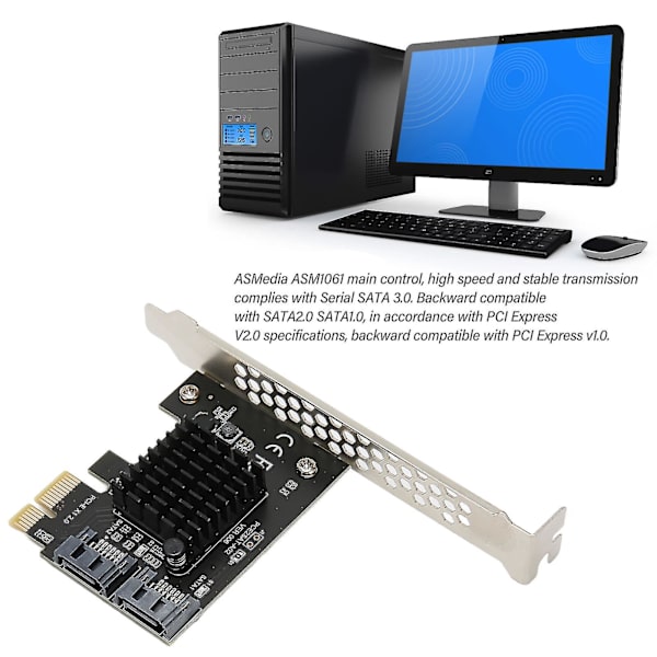 PCIe SATA 3.0 udvidelseskort til stationær computer - Stabil 6 Gbps transmission, Plug and Play-controller