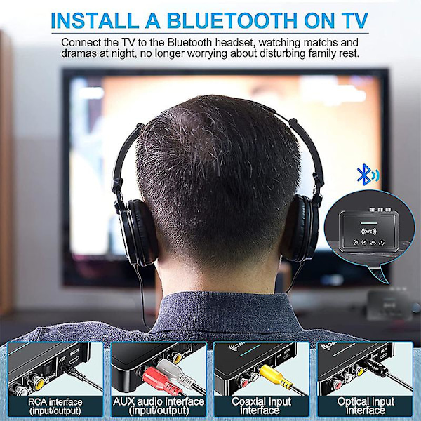 NFC Bluetooth-mottaker/sender 5.0 Stereo 3,5 mm AUX-kontakt RCA Optisk Trådløs Lydadapter Mikrofon Fjernkontroll For TV