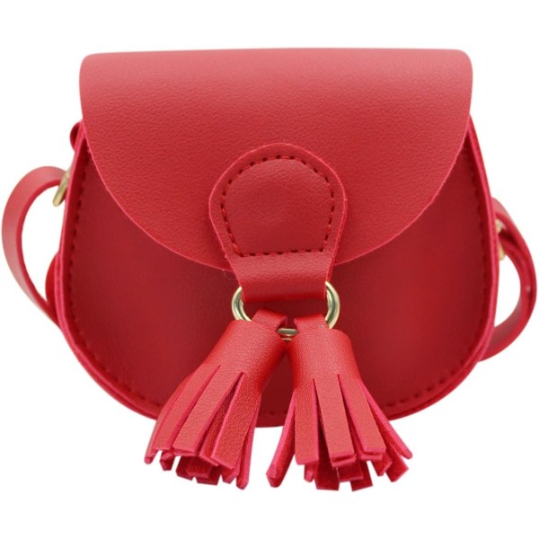 Små flickväska Söt läder Crossbody-väska Mini-axelväska för barn, toddler # Röd