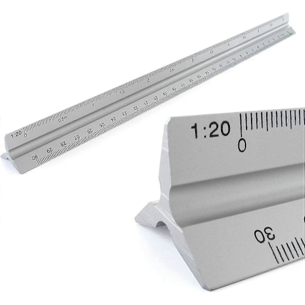 Aluminiumlinjal Skala Triangulär Linjal Triangulär Skala 1:20, 1:25, 1:50, 1:75, 1:100, 1:150, 30 Cm Lång Triangulär Skala