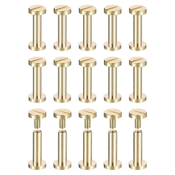 30-pakks Messing Chicago-skruer, 15x8mm Flat Head Skrue Tilbake Binding Post Spiker Stud Nitter Festesystem for
