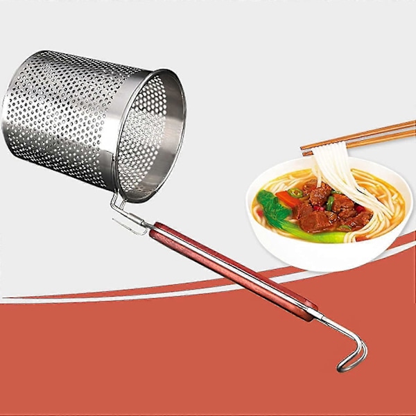 3-pak Mesh Pasta Kurv Med Træhåndtag - Rustfrit Stål Si Til Pasta