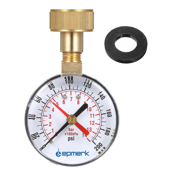 Lepmerk 2- 1/2'' Vandtryksmåler Vandtryk Testmåler 3/4'' Hun Slangegevind 0-200 Psi Med Rød Pegepind