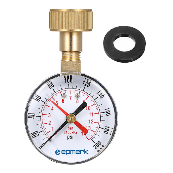 Lepmerk 2- 1/2'' vesimittari Paineenmittausmittari 3/4'' naarasletku 0-200 Psi punaisella osoittimella