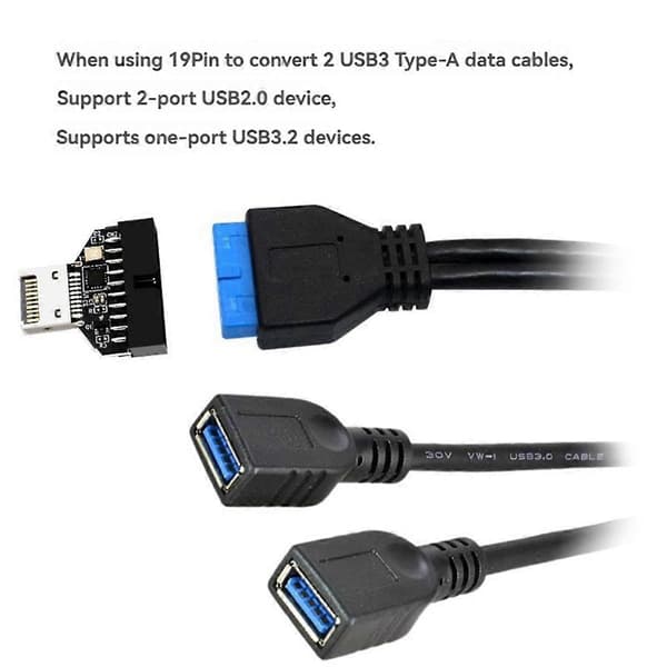 USB3 Typ-E 20Pin till USB 19P Chassi Front Konvertera Moderkort Typ-E Expansionskort Typ-E Inte